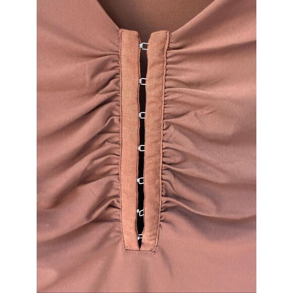 Abercrombie & Fitch Brown Long-Sleeve Slinky Hook-and-Eye Bodysuit Size S - Picture 7 of 10